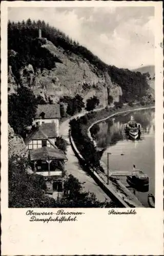 Ak Steinmühle Pegestorf an der Weser, Oberweser-Dampfschifffahrt, Klippen