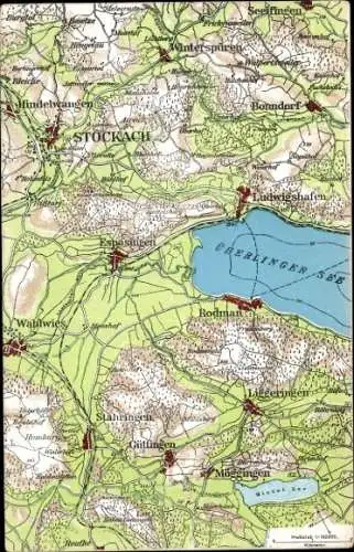 Landkarten Ak Stockach im Hegau Baden, Wahlwies, Überlinger See, Ludwigshafen, Bonndorf, Möggingen