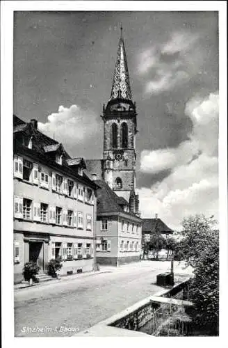 Ak Sinzheim in Baden, Kirche, Straßenpartie