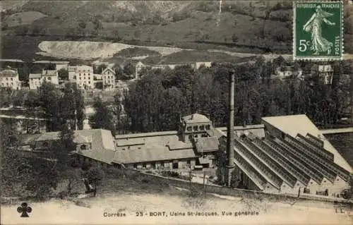 Ak Bort les Orgues Corrèze, Usines St. Jacques, Vue Generale