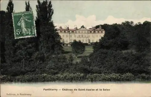 Ak Ponthierry Seine et Marne, Chateau de Saint-Assise et la Seine