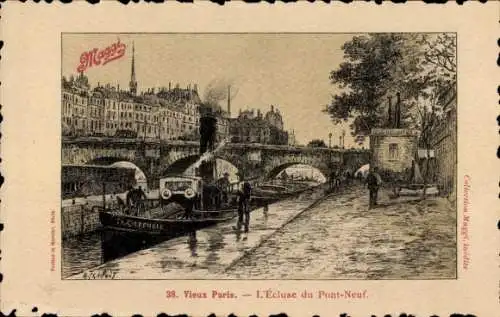 Ak Paris I, Pont Neuf, Schleuse, Brücke, Maggi Reklame