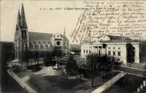 Ak Pau Pyrénées-Atlantiques, Kirche Saint-Jacques, Gerichtsgebäude