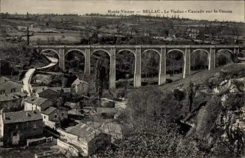 Ak Bellac Haute Vienne, Viadukt, Wasserfall am Vincou