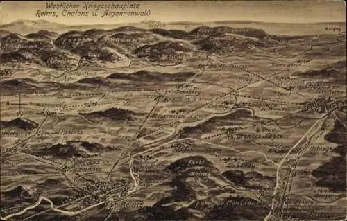 Landkarten Ak Reims Marne, Werstlicher Kriegsschauplatz Reims, Chalons und Argonnenwald