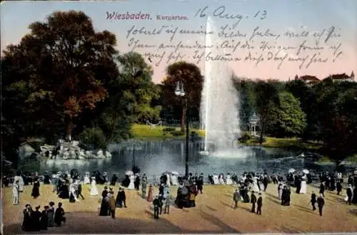 Ak Wiesbaden in Hessen, Kurgarten, Fontäne, Brücke