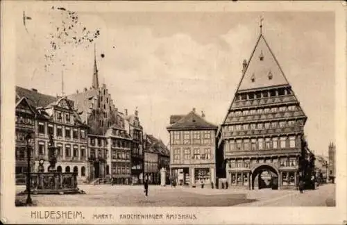 Ak Hildesheim in Niedersachsen, Markt, Knochenhauer, Amtshaus, Brunnen