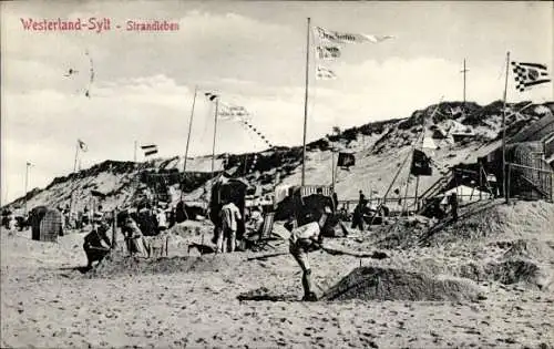 Ak Westerland auf Sylt, Strand, Fahnen