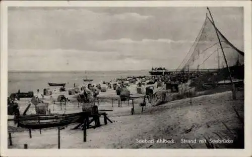 Ak Ostseebad Ahlbeck Heringsdorf auf Usedom, Strand, Seebrücke, Netze