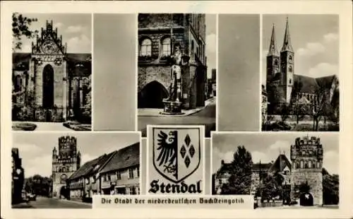 Ak Stendal in der Altmark, Wappen, Kirche, Türme, Teilansichten