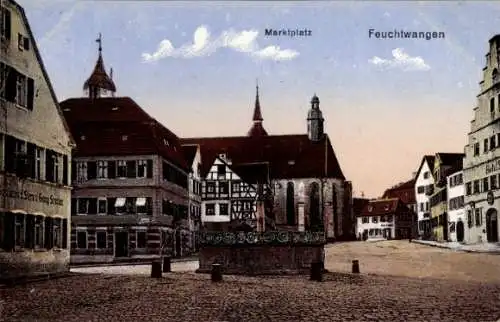 Ak Feuchtwangen in Mittelfranken, Marktplatz, Brunnen