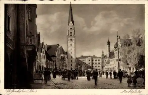 Ak Pfaffenhofen Ilm, Marktplatz, Passanten, Kirche