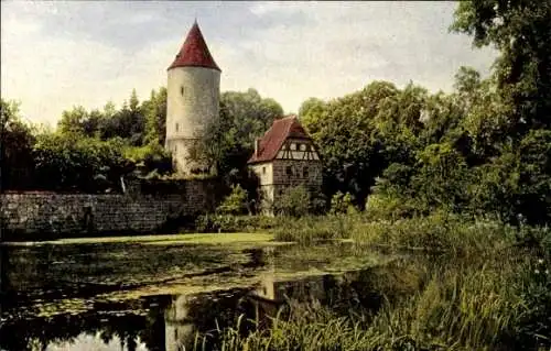 Ak Dinkelsbühl in Mittelfranken,, Rothenburger Weiher, Faulturm