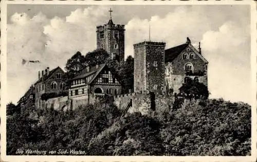 Ak Lutherstadt Eisenach in Thüringen, Wartburg, Blick von Süd-Westen