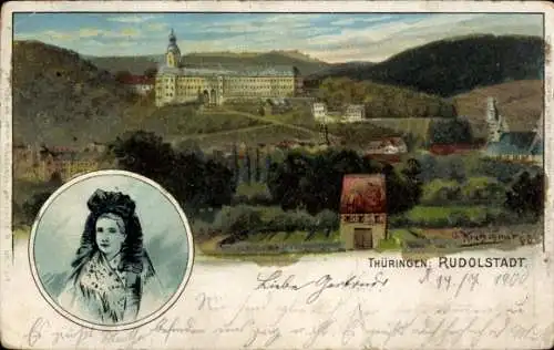 Ak Rudolstadt in Thüringen, Schloss Heidecksburg, Frau in Tracht