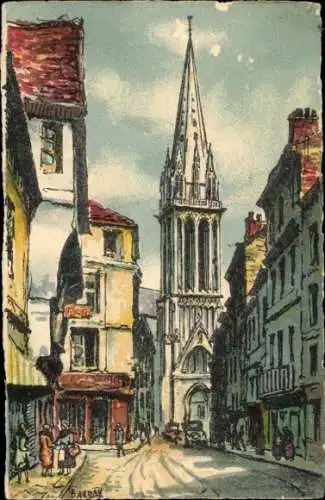 Künstler Barday, Ak Caen-Calvados, Straßenansicht, Kathedrale