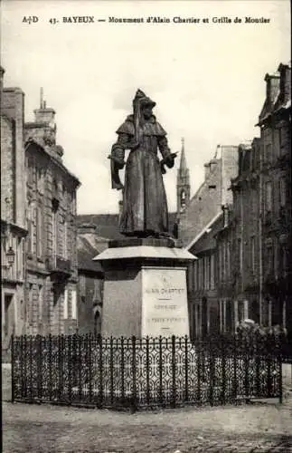 Ak Bayeux-Calvados, Alain Chartier Monument und Moutier Grille