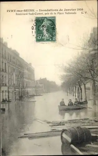 Ak Ivry sur Seine Val de Marne, Überschwemmungen 1910, Boulevard Sadi Carnot