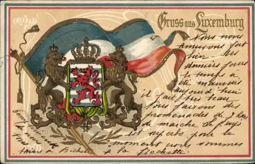 Präge Wappen Litho Luxemburg, Fahne, Löwen