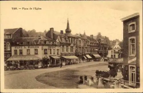 Ak Tilff Esneux Wallonia Lüttich, Place de l’Eglise, Café Barzin