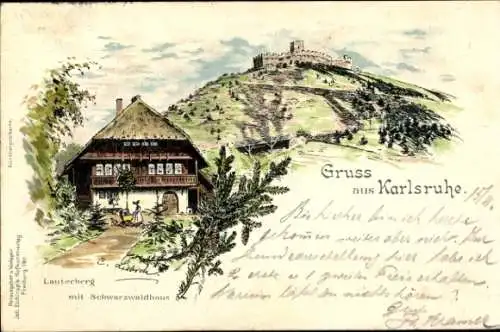 Künstler Litho Liebich, Karlsruhe in Baden, Lauterberg mit Schwarzwaldhaus