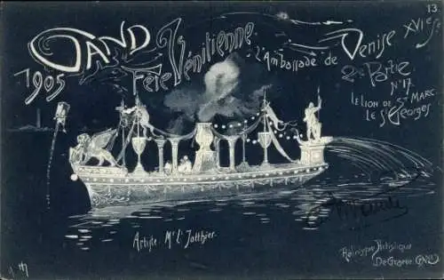 Künstler Ak Gent Gent Ostflandern, Venezianisches Festival vom 9. Juli 1905, Botschaft von Venedig