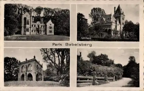 Ak Babelsberg Potsdam, Park, Prinzenschloss, Fährhaus, Generalsbank, Alte Gerichtslaube