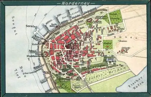 Stadtplan Ak Nordseebad Norderney Ostfriesland, Seesteg, Strand-Etablissement, Nordstrand, Theater