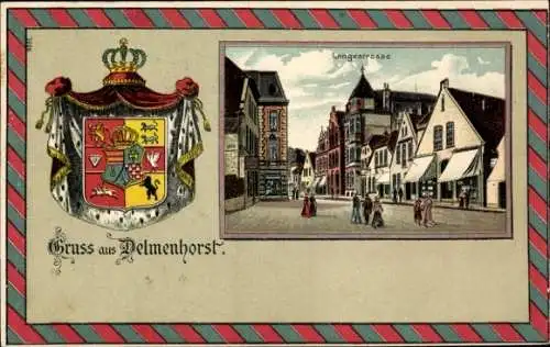 Präge Wappen Passepartout Litho Delmenhorst in Oldenburg, Langestraße