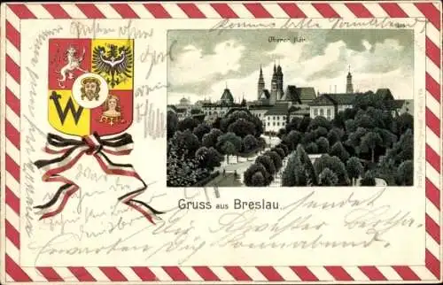 Präge Wappen Passepartout Litho Wrocław Breslau Schlesien, Oberer Bär