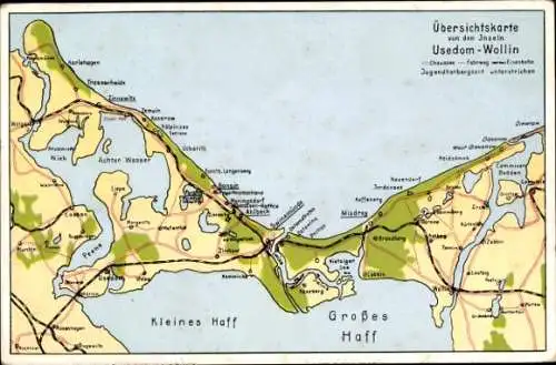 Landkarten Ak Inseln Usedom und Wollin, Bansin, Heringsdorf, Ahlbeck, Swinemünde, Misdroy