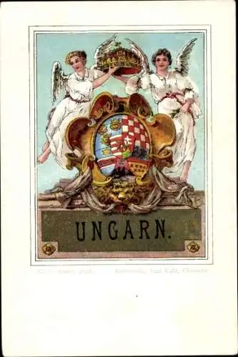 Wappen Künstler Ak Ungarn, Kunstverlag Paul Kohl Chemnitz No. 9