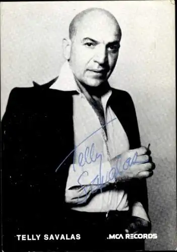 Ak Schauspieler und Sänger Telly Savalas, Portrait, Autogramm, Hemd