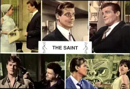 Ak Schauspieler Rodger Moore, Schauspielerin, Portrait, Filmszene The Saint