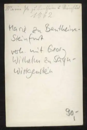 CdV Portrait Marie zu Sayn-Wittgenstein, geb. zu Bentheim.Steinfurt