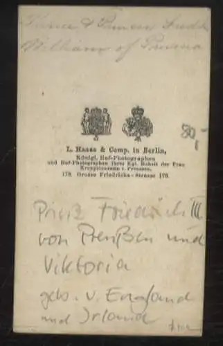 CdV Portrait Friedrich III. Prinz v. Preußen u. Viktoria, geb. v. England und Irland