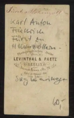 CdV Portrait Karl Anton Friedrich Fürst zu Hohenzollern-Sigmaringen