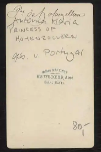 CdV Portrait Antonia Maria Prinzessin von Hohenzollern, geb. von Portugal