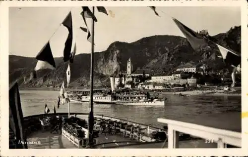 Ak Dürnstein an der Donau Wachau Niederösterreich, Teilansicht, Burg, Dampfer