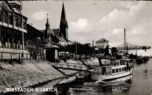 Ak Biebrich am Rhein Wiesbaden, Rheinufer, Dampfer