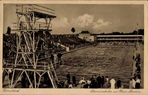 Ak Düsseldorf am Rhein, Schwimmbahn im Rhein Stadion, Sprungturm