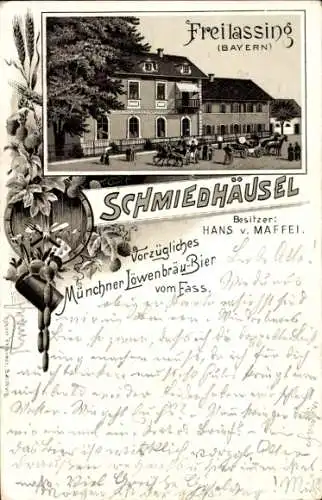 Litho Freilassing in Oberbayern, Gasthaus Schmiedhäusel