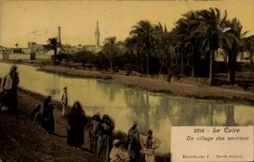 Ak Cairo Kairo Ägypten, Fluss, Palmen, Einheimische