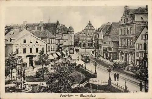 Ak Paderborn in Westfalen, Marienplatz, Straßenbahn