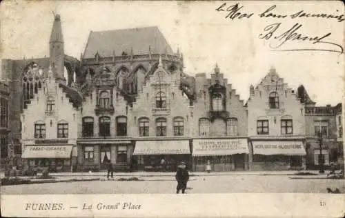 Ak Furnes Veurne Westflandern, La Grand'Place, Geschäfte