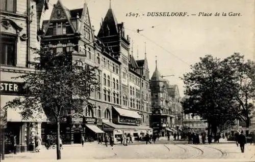 Ak Düsseldorf am Rhein, Bahnhofsplatz, Straßenansicht