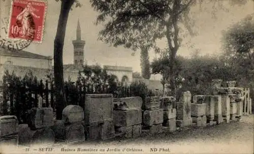 Ak Sétif Algerien, Römische Ruinen im Jardin Orleans