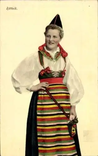 Ak Rättvik Schweden, Frau in schwedischer Tracht