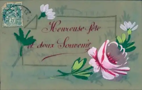 Zelluloid Ak Glückwunsch, Blumen, Souvenir