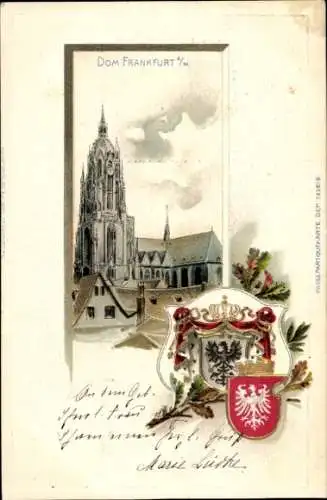 Präge Wappen Passepartout Litho Frankfurt am Main, Dom